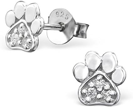Small Crystal Dog / Cat Paw Print Earrings 925 Stamped Sterling Silver
