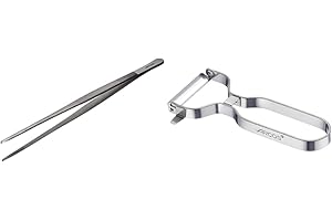 Arcos Gadgets Profesionales, Pinzas para Emplatar, Acero Inoxidable 300 mm, Color Gris & Gadgets Profesionales, Pelador de Frutas Pelador de Verdura, Acero Inoxidable Cromado, Color Plata, 110 mm