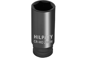 Hilpaty Hexagonal Socket Spanner 24 mm, 1/2 Inch Square Drive Cr-Mo Impact Wrench Insert, Wheel Bolts Nut, 78 mm Total Length