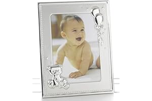Joe Davies Bilderrahmen, silberfarben, zweifarbig, Teddy, 17,8 x 12,7 cm, Luftballons und Teddy-Details, Haushaltszubehör für Baby oder Kinderzimmer