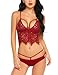 Produktbild ADOME Babydoll Dessous Bodysuit nachtwäsche Nachthemd Damen Sexy One Piece Lace erotik Set ouvert Federn brustfrei (M, Rotwein6426)