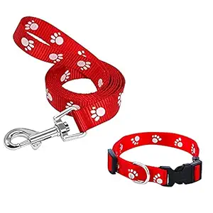 YOUSTYLO - YOU ARE PRIORITY Dog Collar and Leash Set with Safety Locking Buckle Nylon Pet Collars Adjustable for Small Medium Dogs (120 cm, Red)