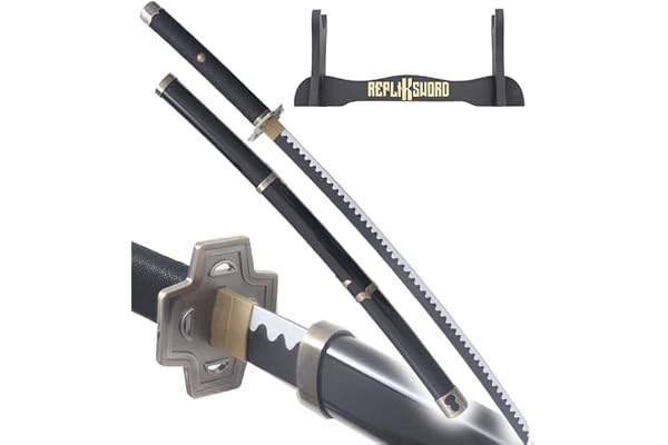 Katana Yubashiri One Piece Black en Bois - Épée Zoro avec Presentoir Inclus