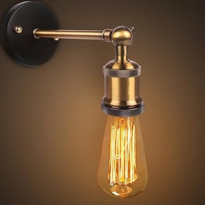 NetBoat Copper Head Lamp Applique, Edison Retro Vintage Lumière, Laiton moderne Industrial Wall Sconce, Retro Wall Light Brass Adjustable Fini Head cuivre avec E27 Prise pour House, Bar, Restaurants, Café, Club de décoration (110-230V, ampoules non inc…