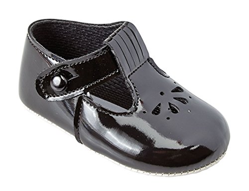 Baby Boys and Girls Baypods First Pram Shoes – Petal Punch Design Black Patent UK 0 (EU 16, 0-3 Months)