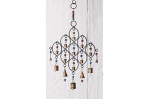 SMARTPOORER India - móvil de viento con campanas de hierro reciclado y perlas de cristal