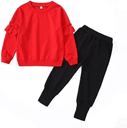 EnergyChildrenscostumes Energy Girls Kid Child Chic Soft Lace Trim 2 Pieces O-Neck Princess Long Sleeve Tops Pants Clothes Set Red 120cm