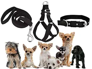 SENAPATI Small Dog Puppy Harness Adjustable, Belt and Collar Combo Set (Waterproof, Nylon) (Black, X-Small)