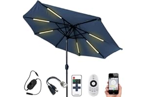 ‎LEDCHAMPION LED Sonnenschirm Beleuchtung | 70cm LED Streifen | Komplettset für 2-8 Arme | warmweiß | DriBox | (mit kabelloser 3-Knöpfe Bedienung, für 6 Arme)