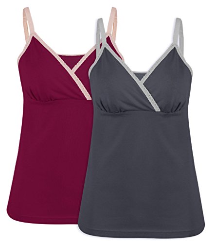Intimate Portal Women Gaia Nursing Cami Tank Breastfeeding Clothes 2-PK Gray Red Large