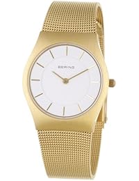 Bering Classic - Reloj analógico de mujer de cuarzo con correa de acero inoxidable dorada - sumergible a 50 metros