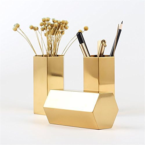 Stainless Steel Six-Sided Diamond Pen Pencil Collection Holder Sorter Desk Organizer, Six-Sided Gold Vase