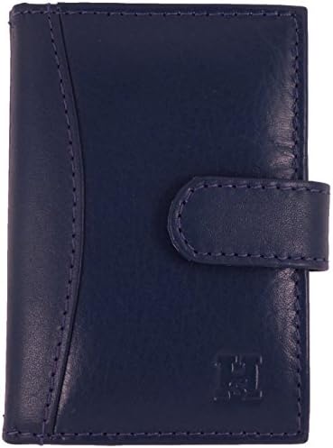 Quality Soft Leather Credit Card Holder with 20 Plastic Card Sleeves/Slots in 7 Colours (Navy)