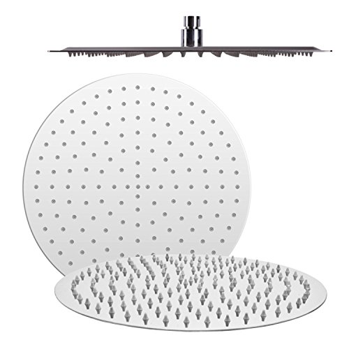 AQUADE 30 cm pflegeleichter Brausekopf aus Edelstahl Rund poliert ultra flach mit Anti-Kalk-Düsen 30cm / 12 Zoll