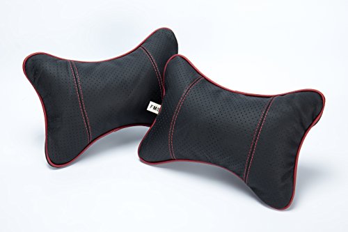 FMS 2 Piezas Piel de Coche cuellos Coche Cojínes Almohada Cervical con cubierta desmontable (Negro)