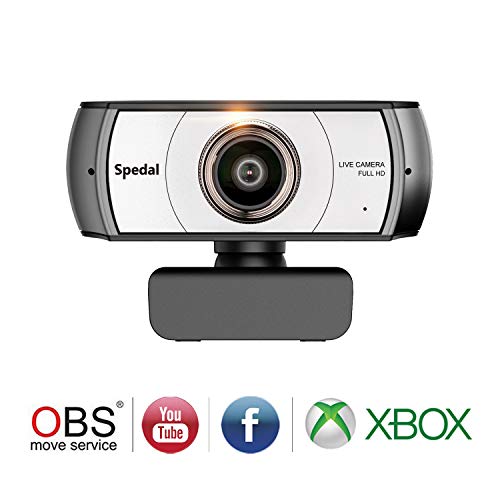 Spedal Full HD Webcam 1080p, Live Streaming Caméra avec Microphone USB, 120 degrés Ultra Grand Angle, Caméra Web pour Skype Facebook OBS Xbox XSplit, Compatible pour Mac OS Windows 10/8/7