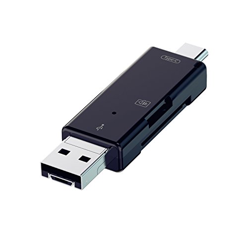 HXINH 3-in-1 Kartenleser OTG Adapter mit Type-C, USB 2.0, Micro USB DFP, UFP Unterstützen TF SD Karte, Schwarz - 2