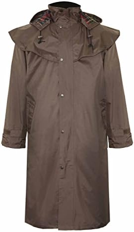 Mens Long Full Length Waterproof Riding Rain Coat BROWN SIZE XXL