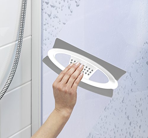WENKO 20855100 Badezimmerwischer Scanno Duo Weiß-Grau – mit Haken, Kunststoff, 25 x 1.3 x 10 cm, Grau - 2