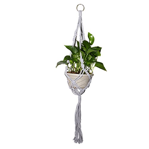Gazechimp 4 Bein Hänger Makramee aus Baumwolle Blumenampel Blumenhänger Pflanzhänger Topfhänger Stückpreis 90cm – Grau - 6
