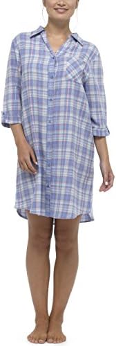 Ladies Brushed Cotton Button Front Check Nightshirt