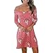 Produktbild FORH Mode Damen Bootshals Kleid Lange Hülse Herbst erogen Mini Kleid Blumen Drucken Party Kleid (S, Rosa)