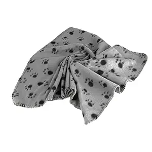 Generic Warm Fleece Blanket Pet Dog Paw Print Pattern Soft Bed Mat (Grey, Medium)