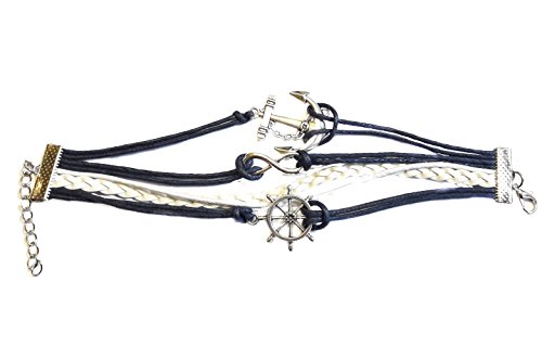 Lederarmband Blau Weiß Nautisch Ostsee Urlaub Unendlich Liebesbeweis Anker Steuerrad