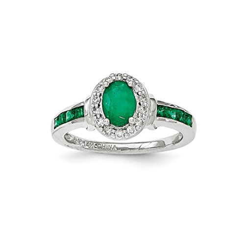 14k White Gold Diamond Green Emerald Halo Band Ring Size 7.00 Gemstone Fine Jewellery For Women Gifts For Her