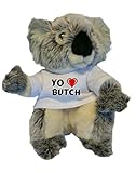 Felpa Koala Koala personalizada de peluche (juguete) con Amo Butch en la camiseta (nombre de pila/apellido/apodo)