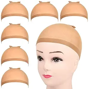 6 Pcs Stocking Wig Caps, FANDAMEI Light Brown Stocking Caps For Wigs, Stretchy Nylon Wig Caps for Women, Girls, Kids