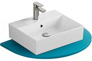 ‎AQUA BAGNO Aqua Bagno Handwaschbecken 50 cm Keramik Weiß, Hängewaschbecken rechteckig für Wandmontage, Aufsatzwaschbecken mit Hahnloch und Überlauf, platzsparender Waschtisch fürs Gäste-WC