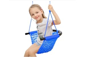 ROPECUBE Hand-Knitting Toddler Swing, Swing Seat for Kids with Adjustable Ropes, for Outdoor Indoor, Playground, Backyard (Classic Blue)
