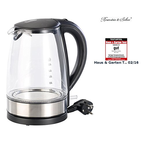 Rosenstein & Söhne Glas-Wasserkocher WSK-200.b mit blauer LED-Beleuchtung, 1850 Watt
