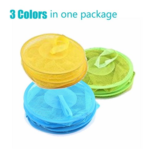 LIVEHITOP 3 Stück Set Mesh Hängender Speicher Korb, 3 Tier Zusammenklappbare Network Storage Raum speichern Beutel Organisator für Kleine Kleidung (Blau, Grün, Gelb) - 2