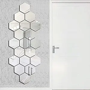 Bikri Kendra Ind - Hexagon 20 Silver- 3D Acrylic Decorative Mirror Murals Wall Stickers