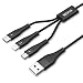 Produktbild Multi USB Kabel, NEXVIA 3 in 1 USB Ladekabel Mehrfach Nylon USB Typ C Kabel + Micro USB Kabel für iPhone X 8 7 6s iPad, Android Samsung Galaxy S9 S8 S7 A5, Huawei, Oneplus, LG, Honor, Sony, HTC, Kindle, PS4 (1.2m Schwarz)