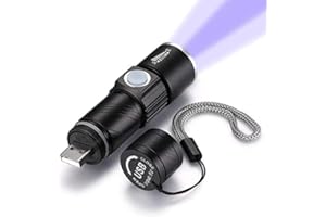 UV Torch Rechargeable, WESLITE Mini LED Black Light Torch 395nm Ultraviolet Blacklight Flashlight Zoomable Dog Cat Pet Urine Finder Stain Detector UV Torch Light(Built in Rechargeable Battery)