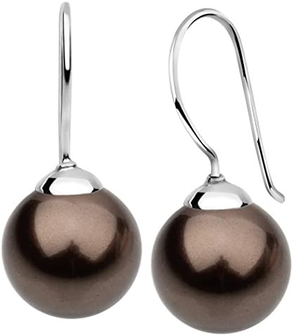 Swarovski Elements Pearl Earrings Ladies Earrings with Nena Lina 12 mm Pearls Brown, Handworked Sterling 925 Silver in