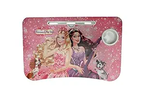 Swami Enterprise Laptop Barbie Design Wooden Study Table for Children Bed Table for Breakfast, Kids Activity Table with Tablet Stand and Cup Holder Multi Color peck of 1