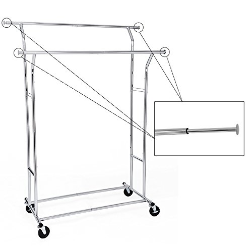 Songmics Schwerlast Metall Kleiderständer auf Rädern, bis 110 kg belastbar, Länge: 129-189 cm, Chrom HSR12S - 6