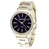 Souarts Damen Einfach Design Edelstahl Armbanduhr Quartzuhr Analog mit Batterie (golden)