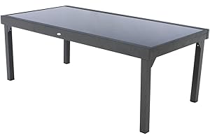 Hespéride - Table de Jardin Extensible Piazza Gris Graphite - 12 Places - Aluminium Antirouille Verre trempé - Meuble d'Extérieur Rallonge Coulissante