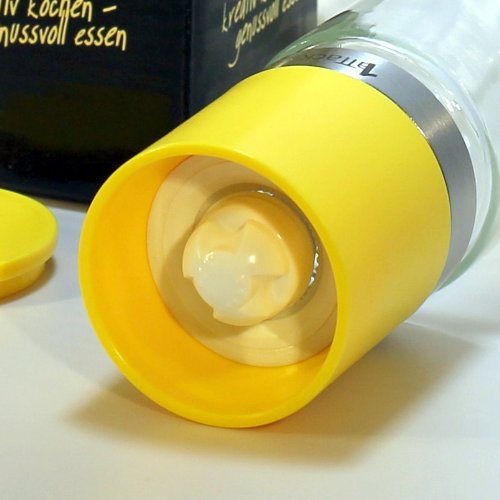 Pfeffermühle und Salzmühle mit Keramikmahlwerk für feine und grobe Mahlung stufenlos einstellbar – frische Farbe für ihr Ambiente Zitrone gelb - 3