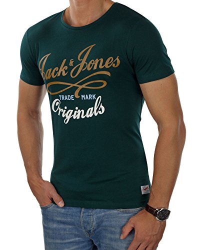 JACK & JONES Herren T-Shirt jjorNEW QUAY Tee Shirt Mehrfarbig Print Blau Grau Grün Rot Schwarz Weiß Tall & Slim (XXL, Grün (Ponderosa Pine Fit:TALL&SLIM))