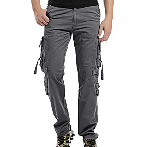AYG Hombre Pantalon Negro Pantalones Cargo Pants(Gray,38)