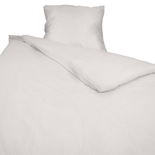 Beautissu® 2tlg. Seersucker Bettwäsche 135x200 cm Decke und 80x80 cm Kissen-Bezug + Set aus Microfaser weiß - Öko-Tex