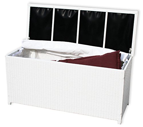 KMH®, Kissentruhe / Kissenbox „Emma“ aus weissem Polyrattan (4 String) (#106090) - 3