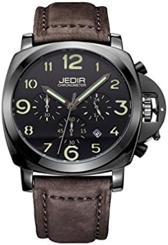 LLW Men's Quartz Watch Multifunction Luminous Date Display Fashion Waterproof Leather Band Wrist Watch, coffee color