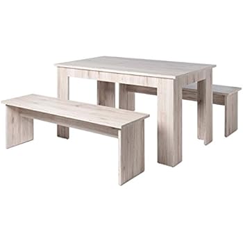 Esszimmer-Garnitur Essgruppe 3-teiliges Komplettset mit 2 Bänken und 1